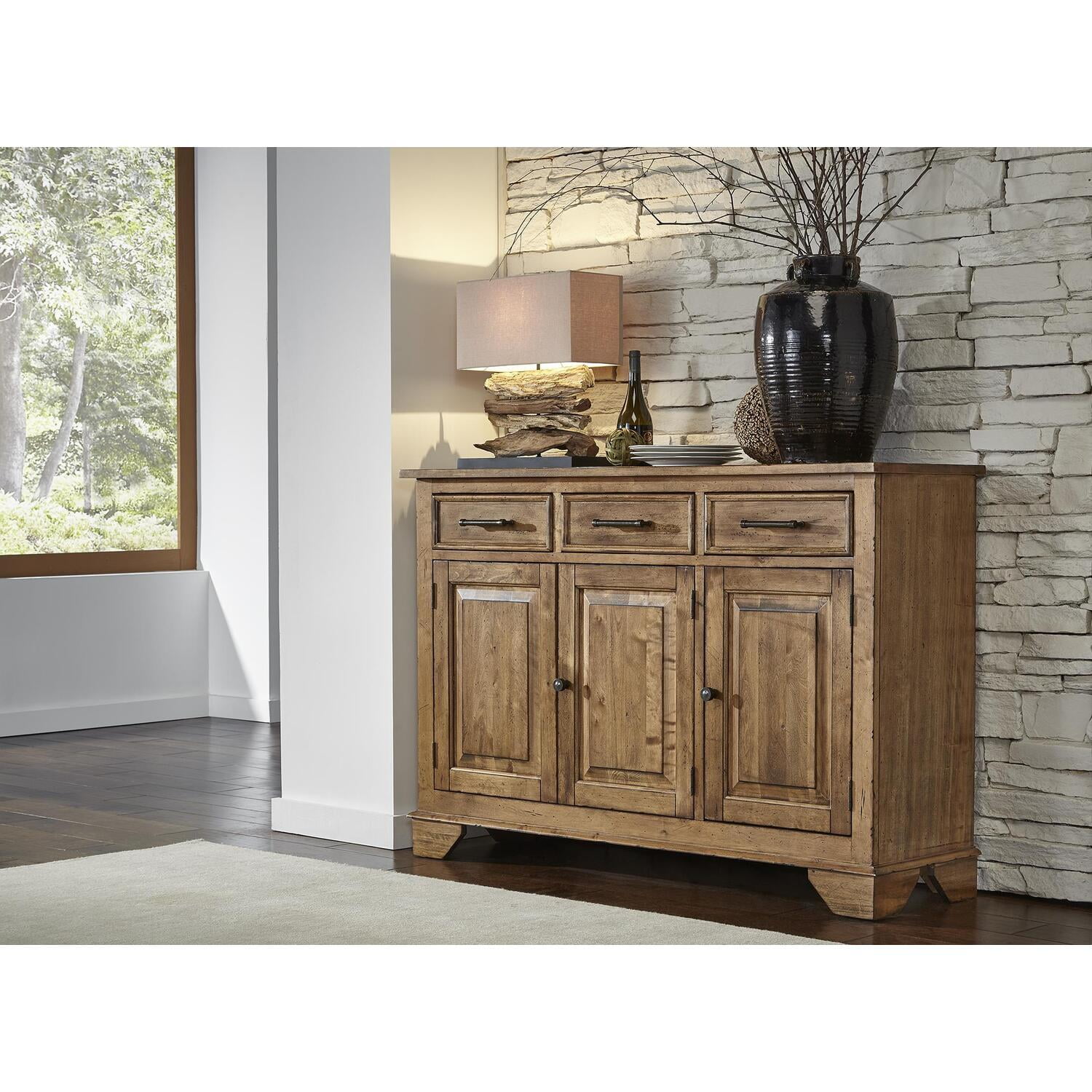 58" Smoky Quartz Brown Solid Birch and Poplar 3-Drawer Server