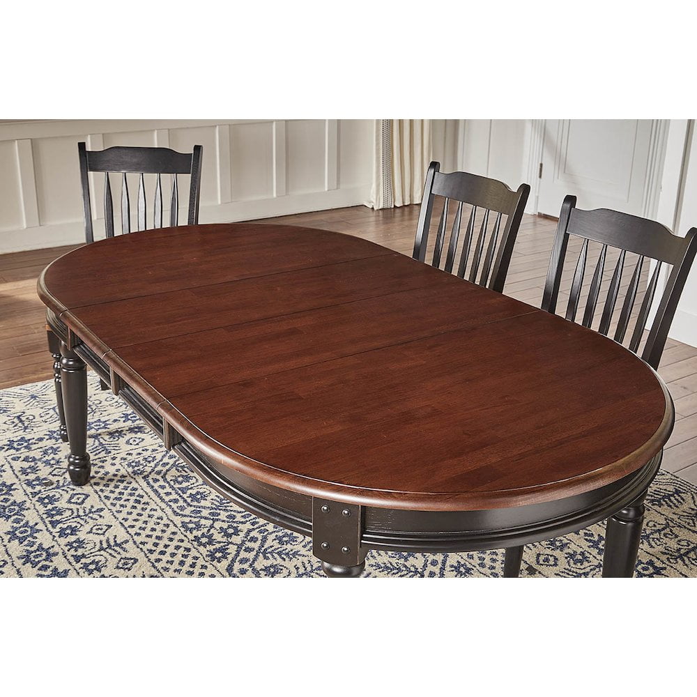 Transitional Oak Black Extendable Oval Dining Table