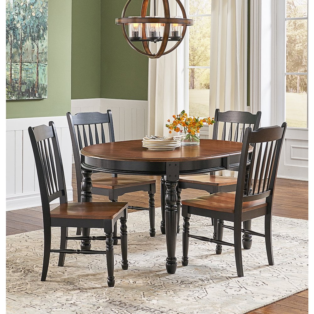 Transitional Oak Black Extendable Oval Dining Table