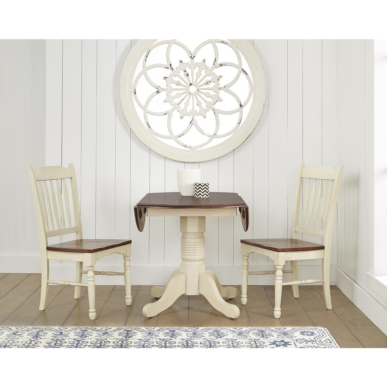 Beige and Brown Round Extendable Wood Dining Table