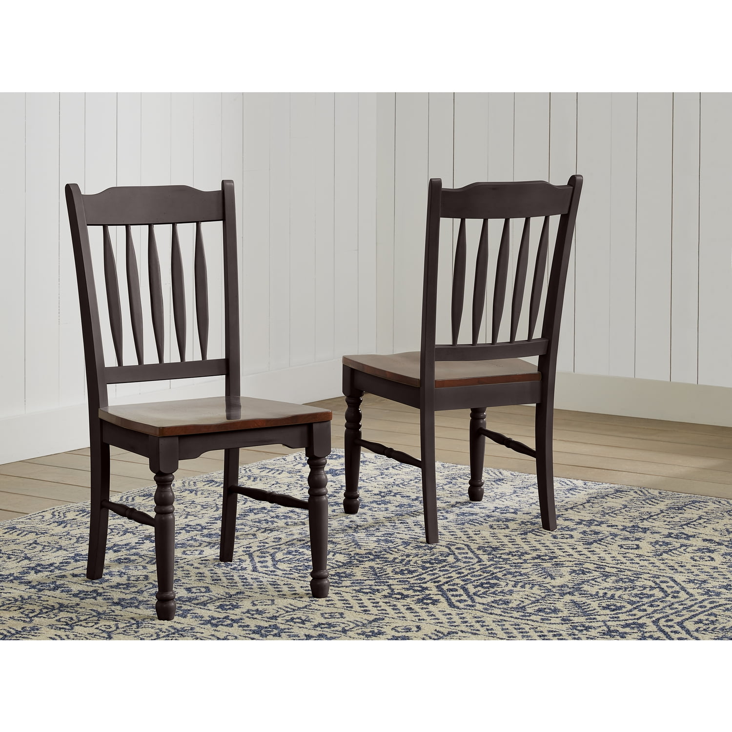 Traditional Oak-Black Slatback Side Chair