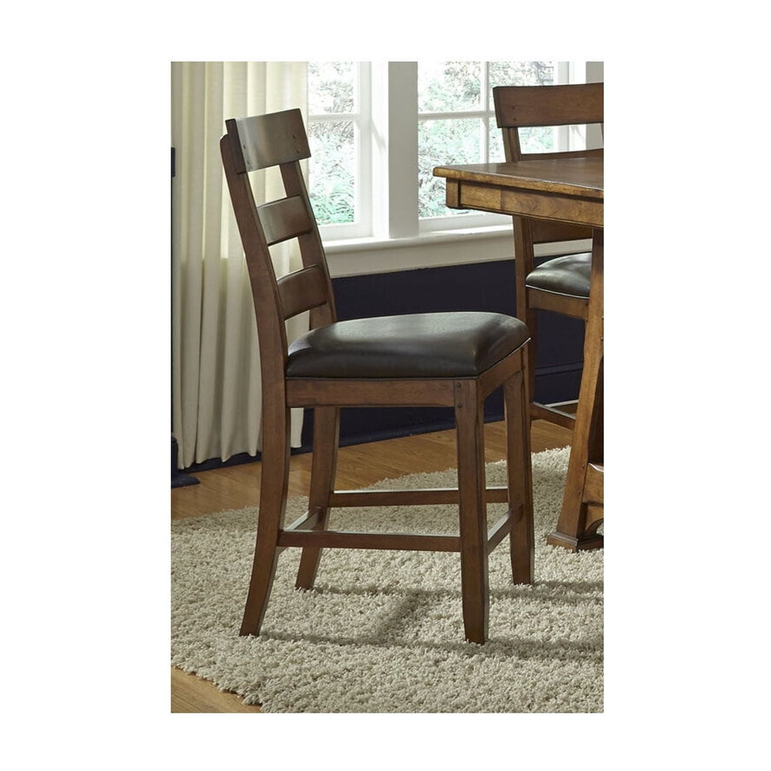 Warm Pecan Solid Mango Ladderback Bar Stool with Upholstered Seat