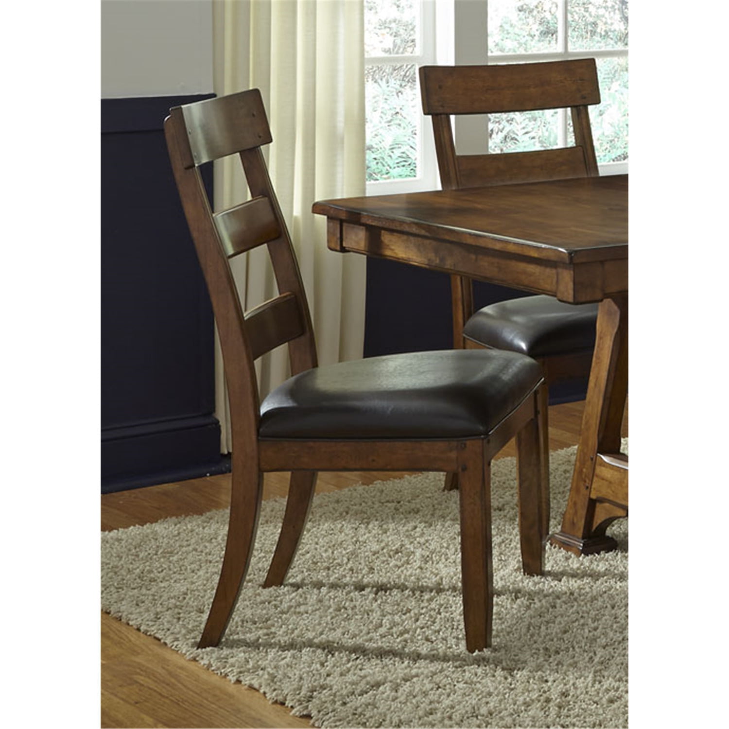 Brown Faux Leather Upholstered Ladderback Side Chair