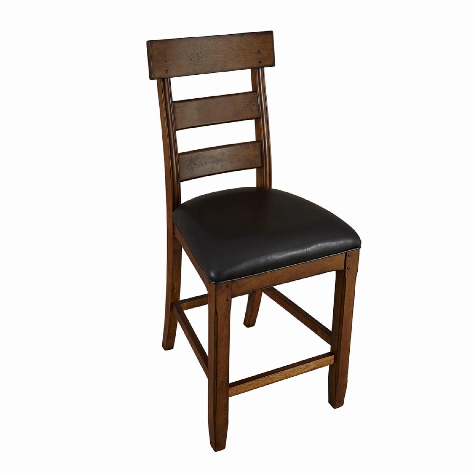 Warm Pecan Solid Mango Ladderback Bar Stool with Upholstered Seat