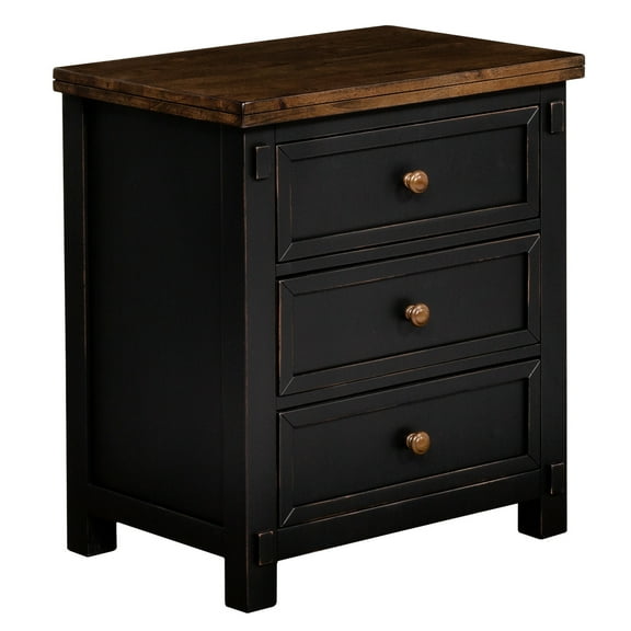 A-America Stone Creek 3 Drawer Transitional Solid Wood Nightstand in Black