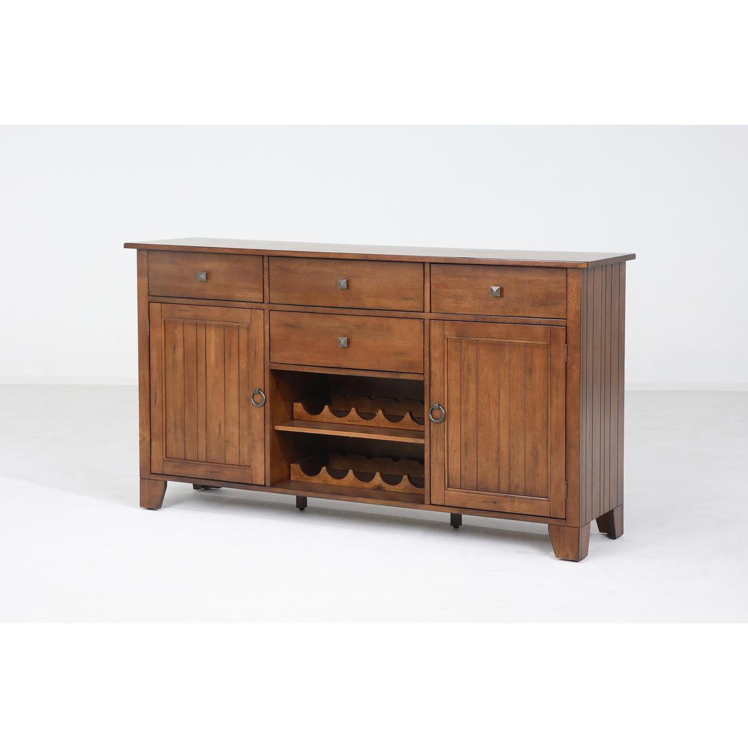 Rustic Amber Transitional 66" Solid Hardwood Sideboard with Wine Storage