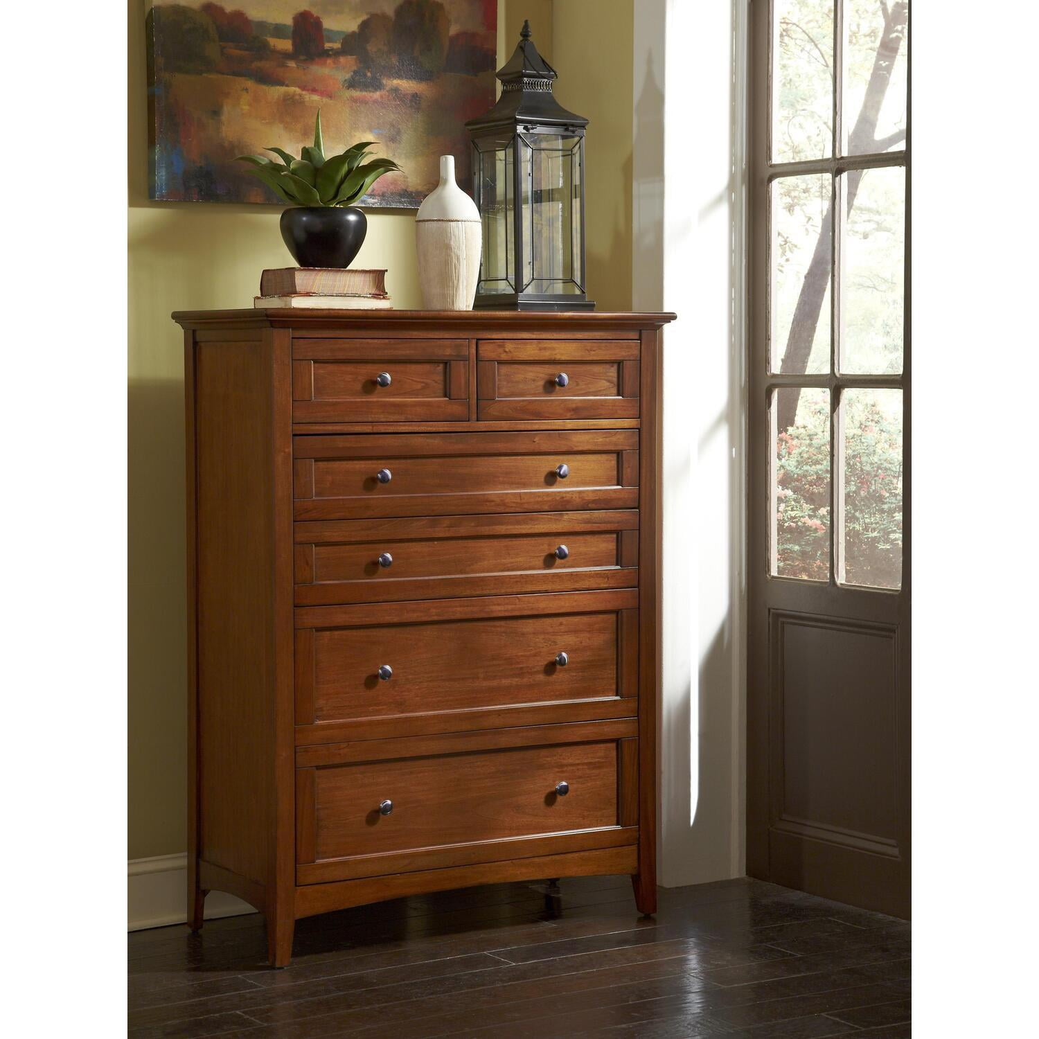 Cherry Brown Transitional 6-Drawer Chest with Felt Lined Drawer