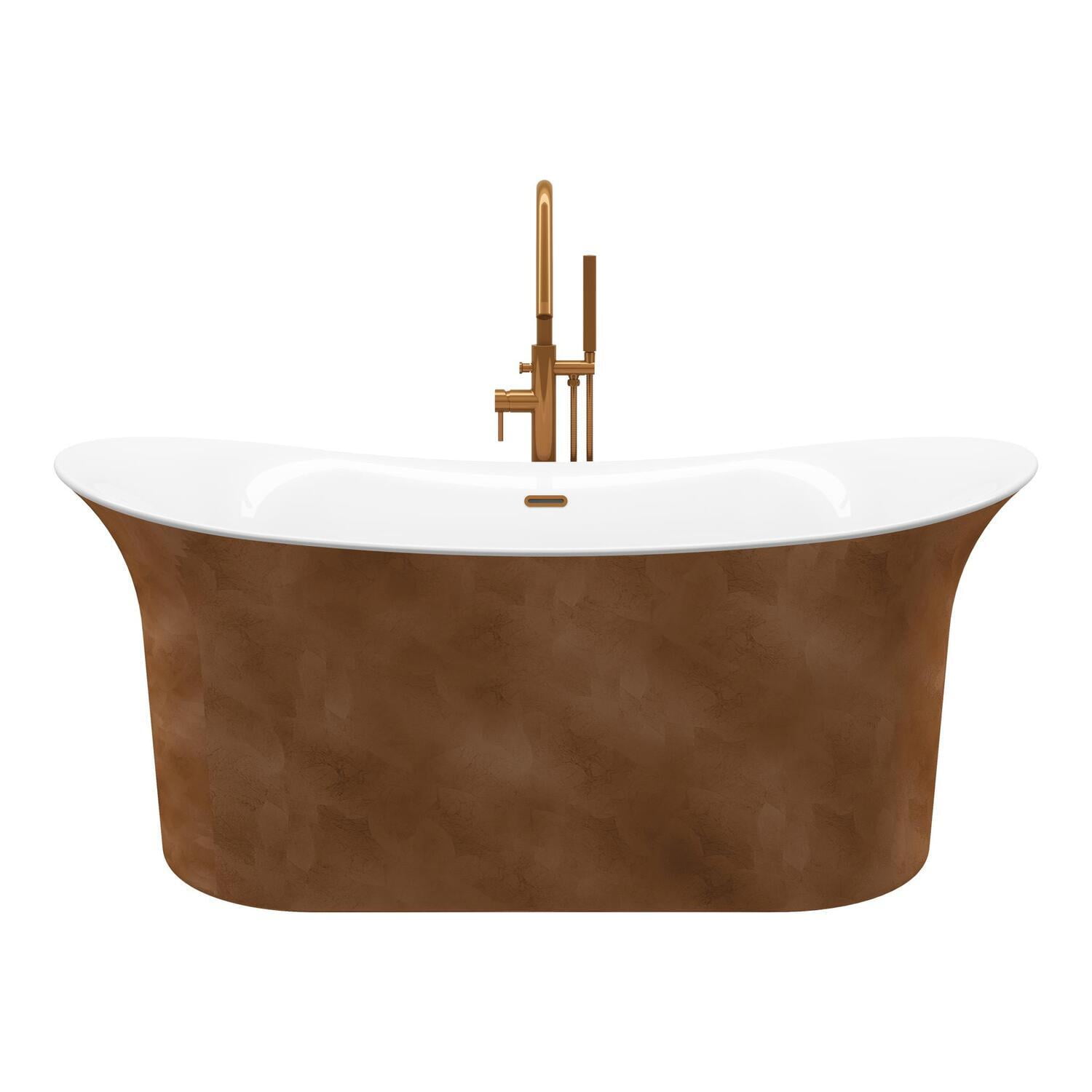 Cammie 66.5'' White and Copper Freestanding Acrylic Bathtub