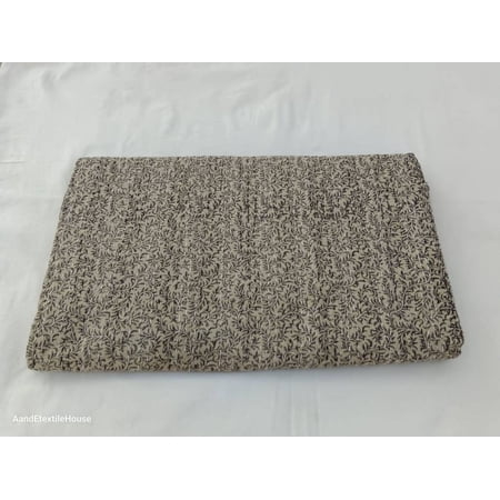 A And E Textile House Beige Kantha Quilt Handblock Print floral Kantha Indian Beddding Netural Colour Indian inspired Bedding beige floral quilt