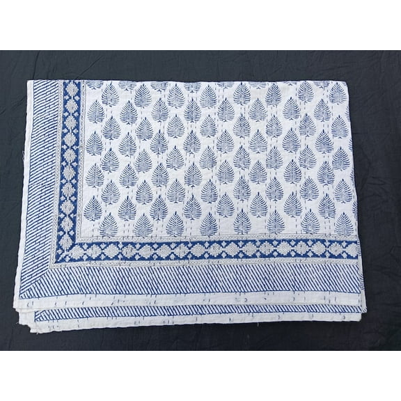A And E Textiles House Blue and white king quilt set blue Indian Quilt Stitched Queen Blue Leaf large blue quilt blue handmade blue cotton quilt
