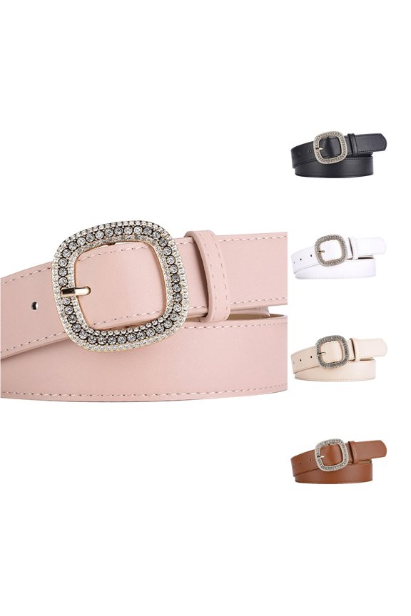 A And Versatile Wide Belt with Solid Color Square Buttons And for Ladies Men's Adjustable Belt