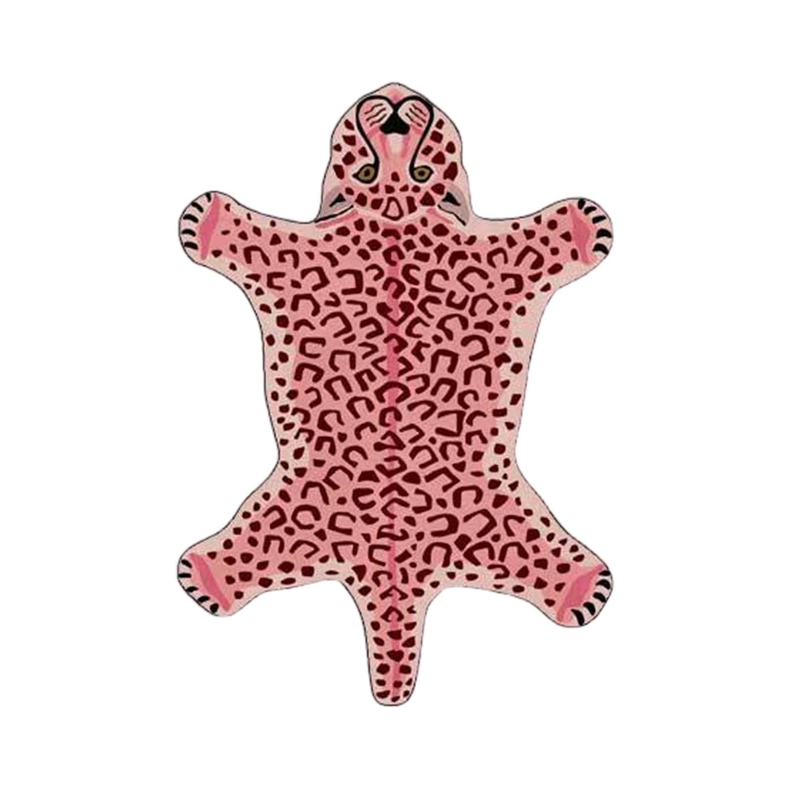 Handmade Wool Area Rug - Climbing Jaguar Animal Print, 2.6' X 8', Pink (Living Room/Bedroom Rug)