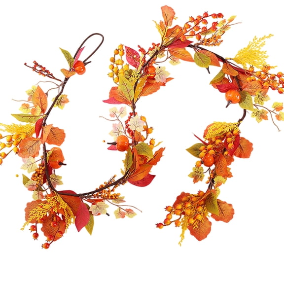 A Artificial Pumpkin Rattan Hanging Vine Halloween Thanksgiving Decoration With Maple Leaf Pinecone Plastic Home Decor