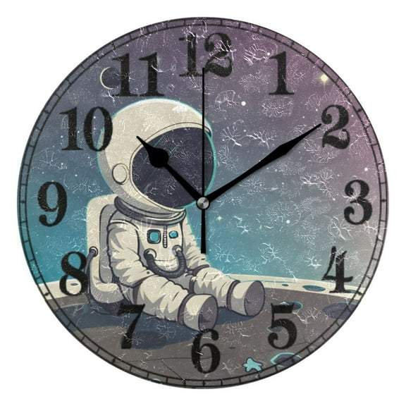A Astronaut Sit on Universe Silent Wall Clock 10" Non-Ticking Battery Clock