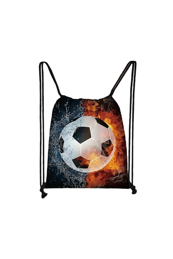 A Athletic Drawstring Backpack Soccer Print Sports Storage Bag For Gym Training Shoes Oxford Cloth