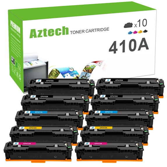 A Aztech 10-Pack Compatible 410A Toner Cartridge for HP 410A CF410A CF411A CF412A CF413A Work with LaserJet Pro M452nw MFP M477fdw M477fdn M377dw M477fnw Printer (4*Black,2*Cyan,2*Magenta,2*Yellow)
