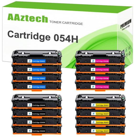 A Aztech 16-Pack Compatible Toner Cartridge for Canon 054H MF642cdw MF644cdw MF641cw LBP622cdw LBP621cw MF643cdw (4*Black,4*Cyan,4*Magenta,4*Yellow)