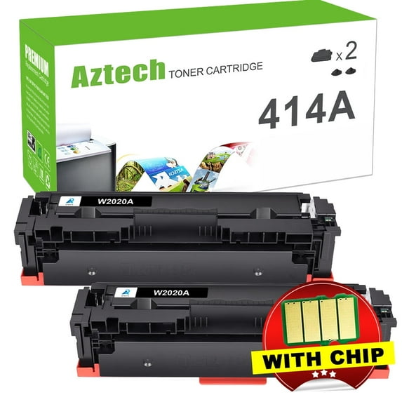 A Aztech 2-Pack Compatible for HP W2020A 414A Toner use with HP Color LaserJet Pro MFP M479dw M479fdn M454dw M454dn Printer (with Chip, Black)