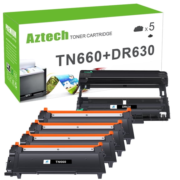 A Aztech 5-Pack Compatible TN-660 Toner Cartridge & DR-630 Drum Unit for Brother HL-L2300D HL-2360DW DCP-L2540DW DCP-L2560DW MFC-L2700DW MFC-L2740DW (4x Toner Cartridge, 1x Drum Unit)