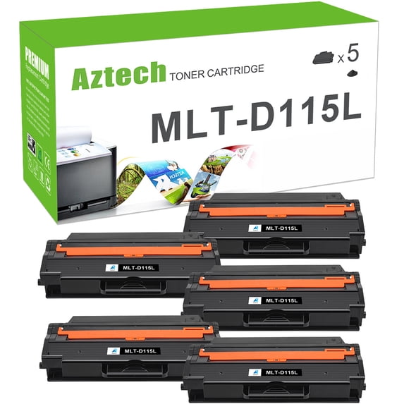 A Aztech 5-Pack Compatible Toner Cartridge for Samsung MLT-D115L work with Samsung Xpress SL-M2870FW SL-M2820DW SL-M2870FD SL-M2670N SL-M2620ND SL-M2820ND Printer (Black)