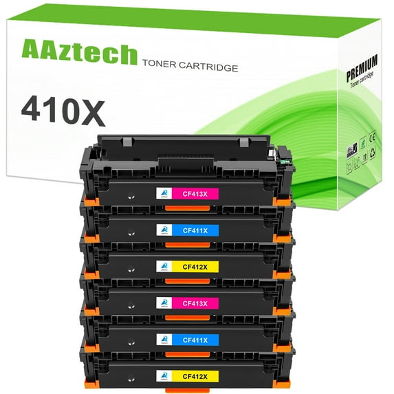 A Aztech 6-Pack Compatible Toner Cartridge for HP 410X CF411X CF412X CF413X Work with LaserJet Pro M452nw MFP M477fdw M477fdn Printer (2*Cyan,2*Magenta,2*Yellow)