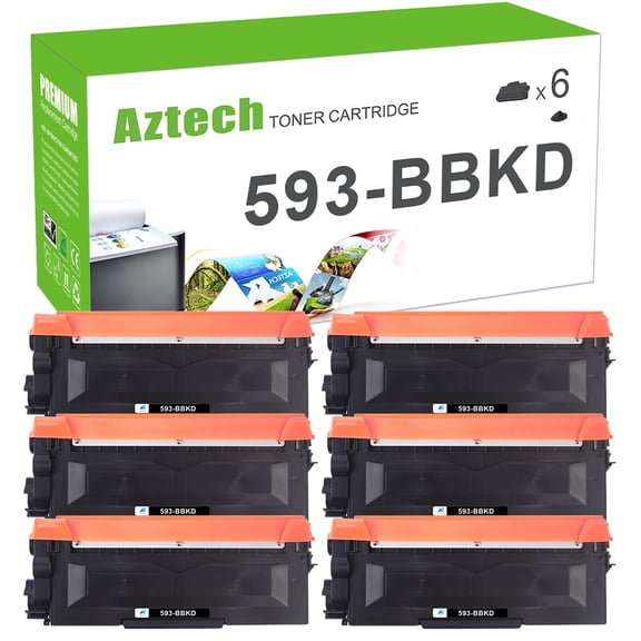A Aztech 6-Pack Compatible Toner Cartridge for Dell 593-BBKD E310dw E514dw E515dn E515dw Printer Ink (Black)