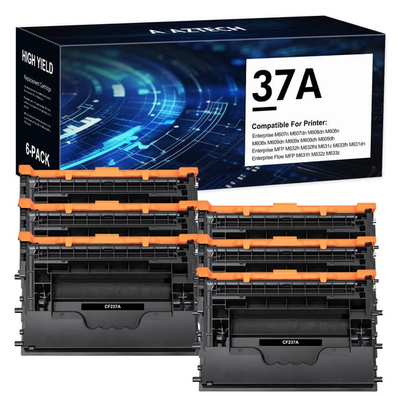 Compatible 37A Toner Cartridge for HP 37A CF237A 37X Work for Enterprise M607 M608 M607n M608dn M609 M608n M607dn M608x M609x MFP M632 M631 M631h M633fh Printer (Black, 6-Pack)
