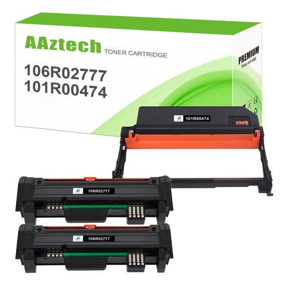 A Aztech Compatible Toner Cartridge 106R02777 & Drum Unit 101R00474 for Xerox Phaser 3260 3052 3260DNI WorkCentre 3215 3225 Printer Ink (2*Black Toner Cartridge,1*Drum)