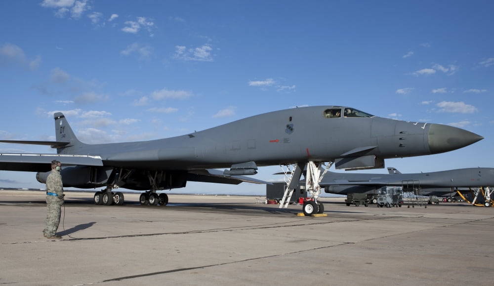 A B-1B Lancer goes through pre-flight checks at Dyess Air Force Base Texas Canvas Art - HIGH-G ProductionsStocktrek Images (19 x 11)