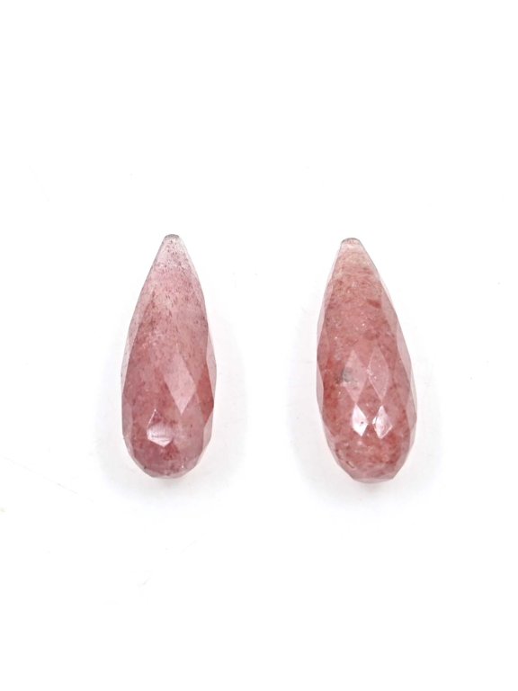 Pink Strawberry Quartz Drops 9.5x26 MM, Natural Faceted Gemstones, Cylinder Shape for Jewelry Making, Handcrafted Long Drop Stones, 2 Pieces