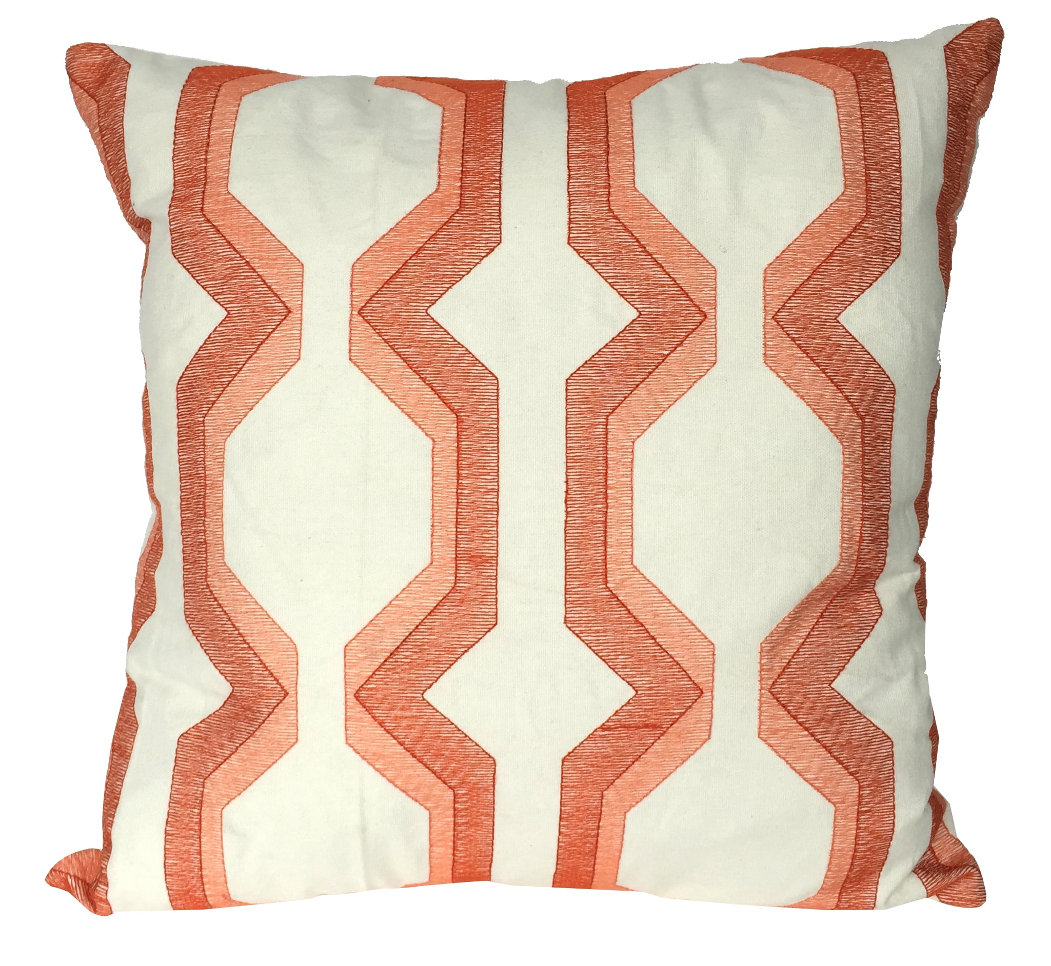 Coral Embroidered Cotton Square Throw Pillow, 18-inch