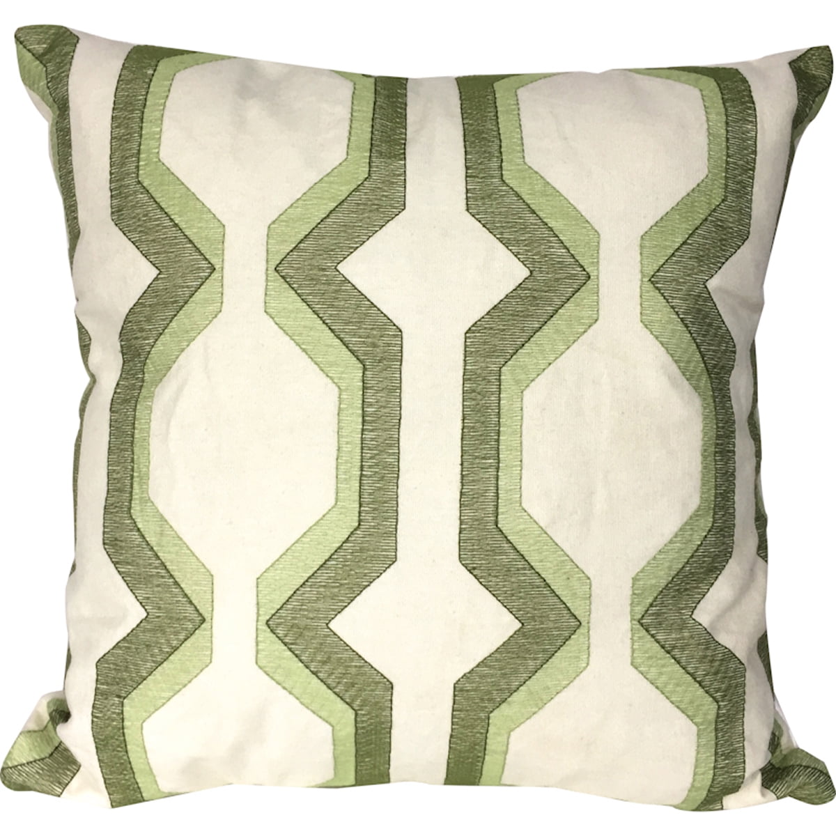 Green and White Geometric Cotton Blend Throw Pillow
