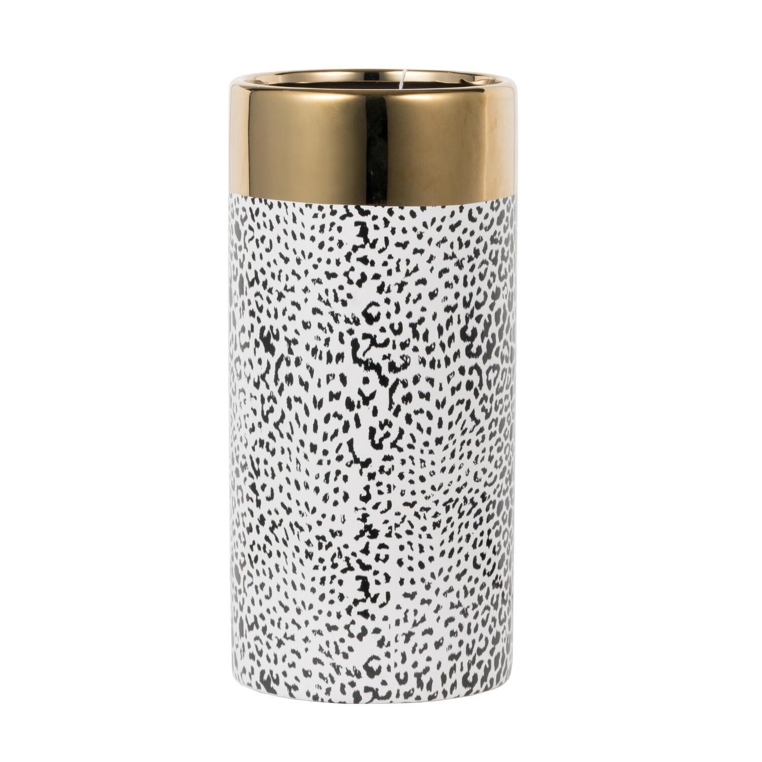 Elegant 12" Matte Black and Gold Ceramic Decorative Vase