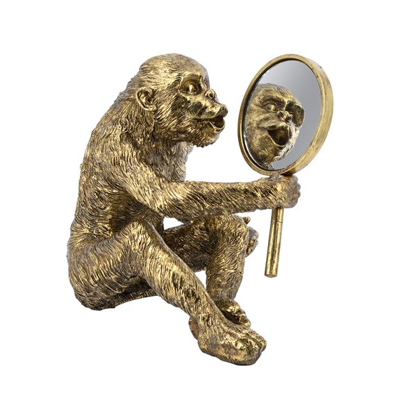 A&B Home 13.8-Inch Gold Resin Monkey Sculpture with Mirror