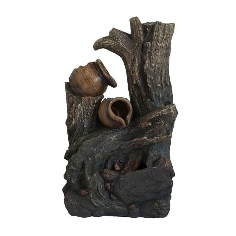 A&B Home 14" Polyresin Water Fountain with Cascading Pot Design and LED Light, Weather Resistant Water Feature, Indoor Outdoor Table Fountain