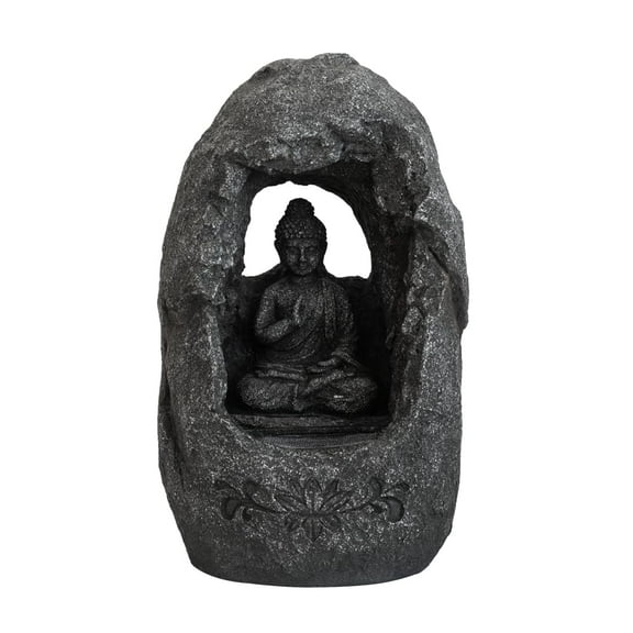 A&B Home 14" Sitting Buddha Waterfall Fountain with Light, Weather Resistant Polyresin Fountain, Indoor Outdoor Table Fountain