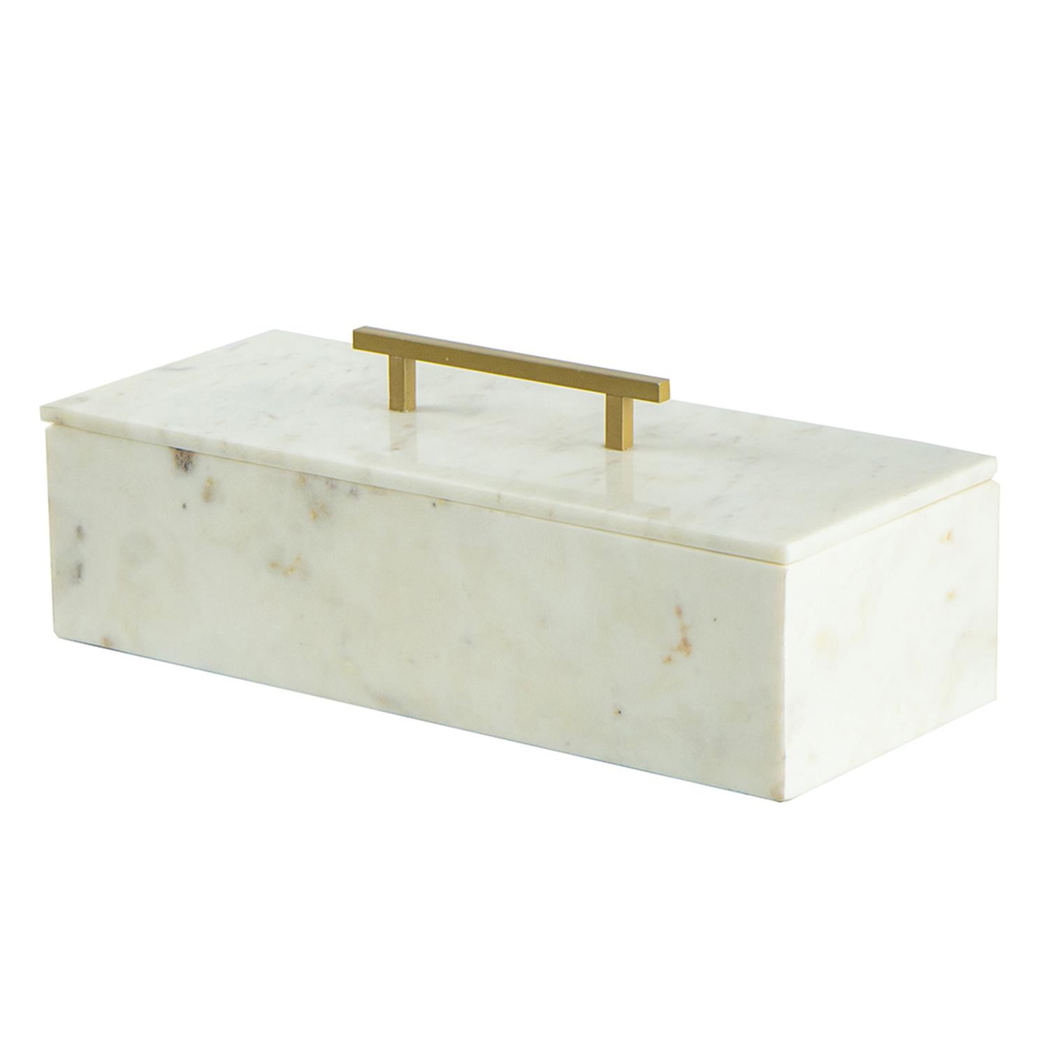 White Marble Decorative Box with Brass Handle