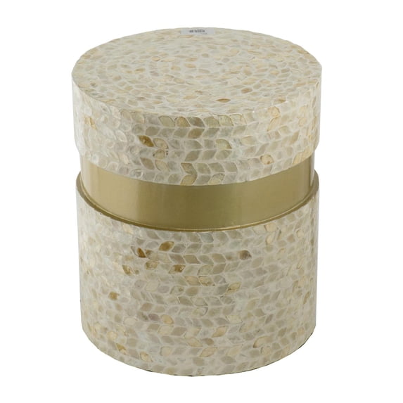 A & B Home Transitional Round Pedestal Stool With Tan And Gold Finish 48744