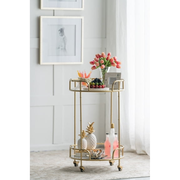 A&B Home 2 Layer Iron Cart - 19.5"Dia. x 32.5"H - Gold