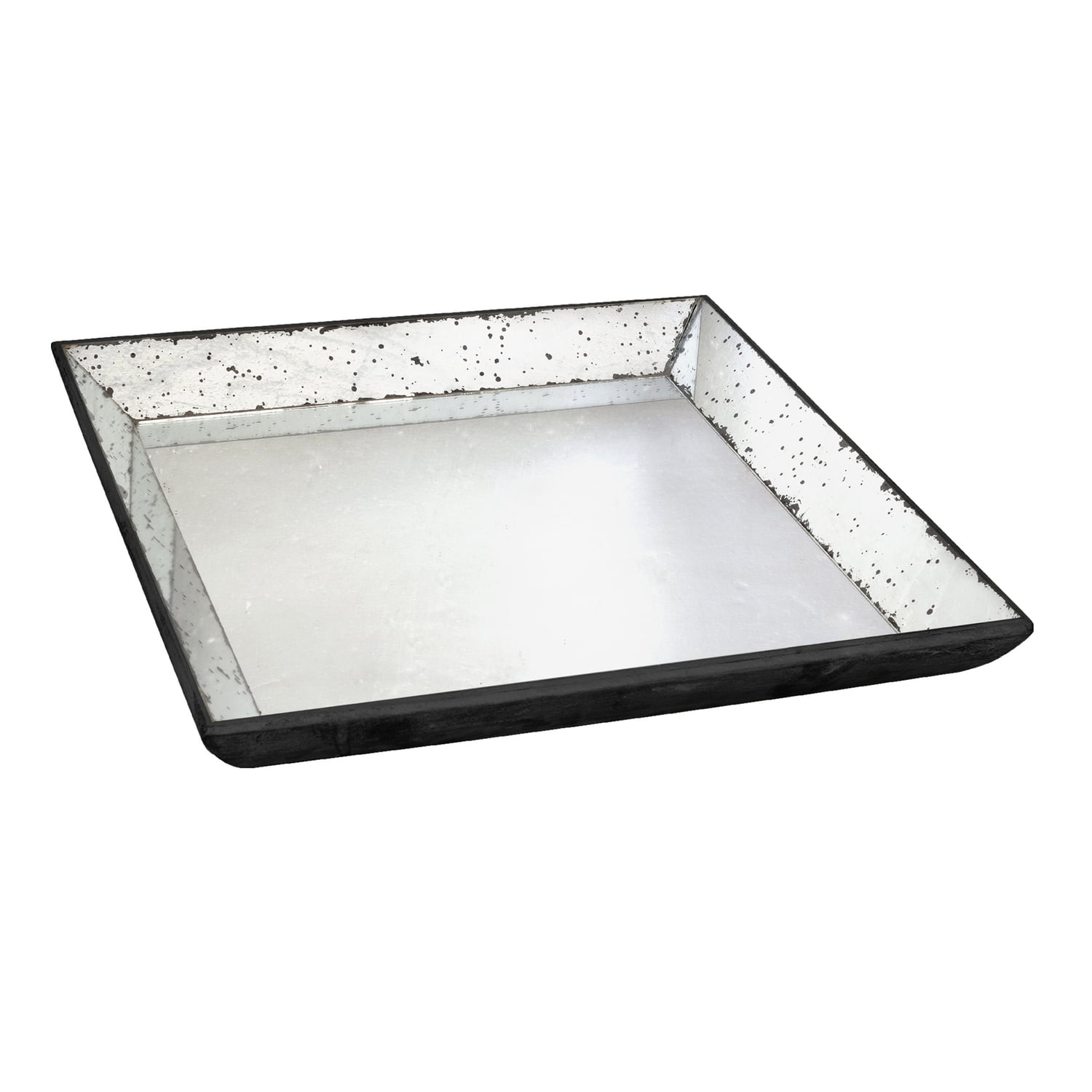 20'' Square Mirrored Glass Tray with Black Trim