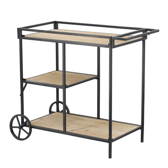 A&B Home 3 Shelf Stand with Wheel Detail - Natural, Black Finish