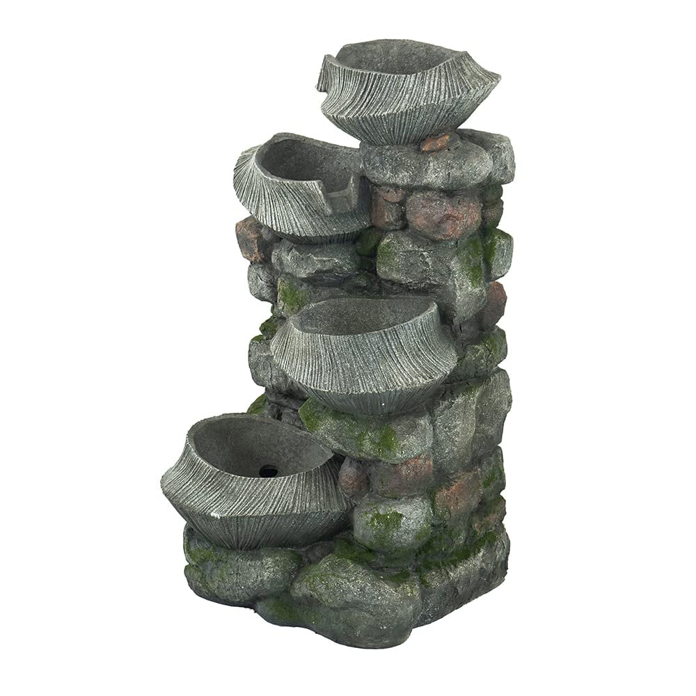 A&B Home 4-Tier Cascading Rock Bowl Water Fountain Outdoor with Lights, 32" in Tall