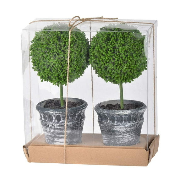 A&B Home 9" Artificial Plants Artifical Boxwood Topiary Tree Artificial Ball Shaped Tree w/Black Pulp Pot for Home Decor Indoor Faux Tabletop Plant Set of 2
