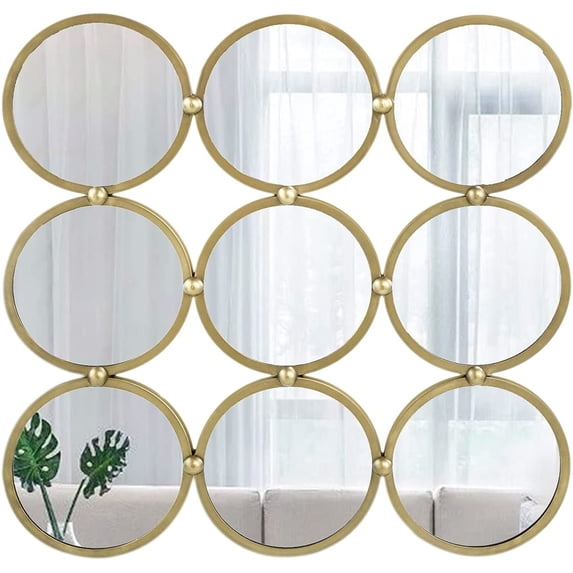A&B Home 9 Mirror Piece Wall Decor - Circle Wall Mirror with Gold Metal Frame, 27" x 27"
