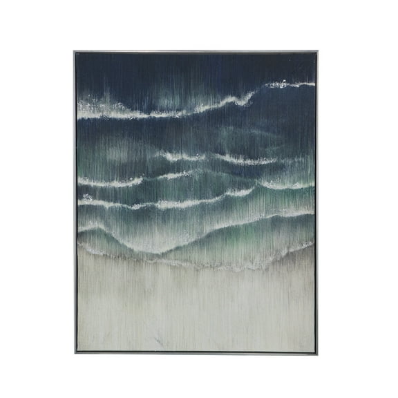 A&B Home Abstract Beach Waves Framed Gesso Canvas - 32.5"H x 40"W x 2"L - Blue/Cream