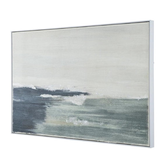 A&B Home Abstract Ocean Waves Framed Gesso Canvas - 32.5"W x 48"H x 2"L - Blue/White