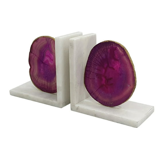 A&B Home Agate Bookends on Marble Base - Set of 2 - Pink/White
