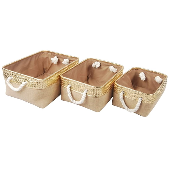 A&B Home Alcott Jute Nested Baskets, Gold & Natural, Set of 3