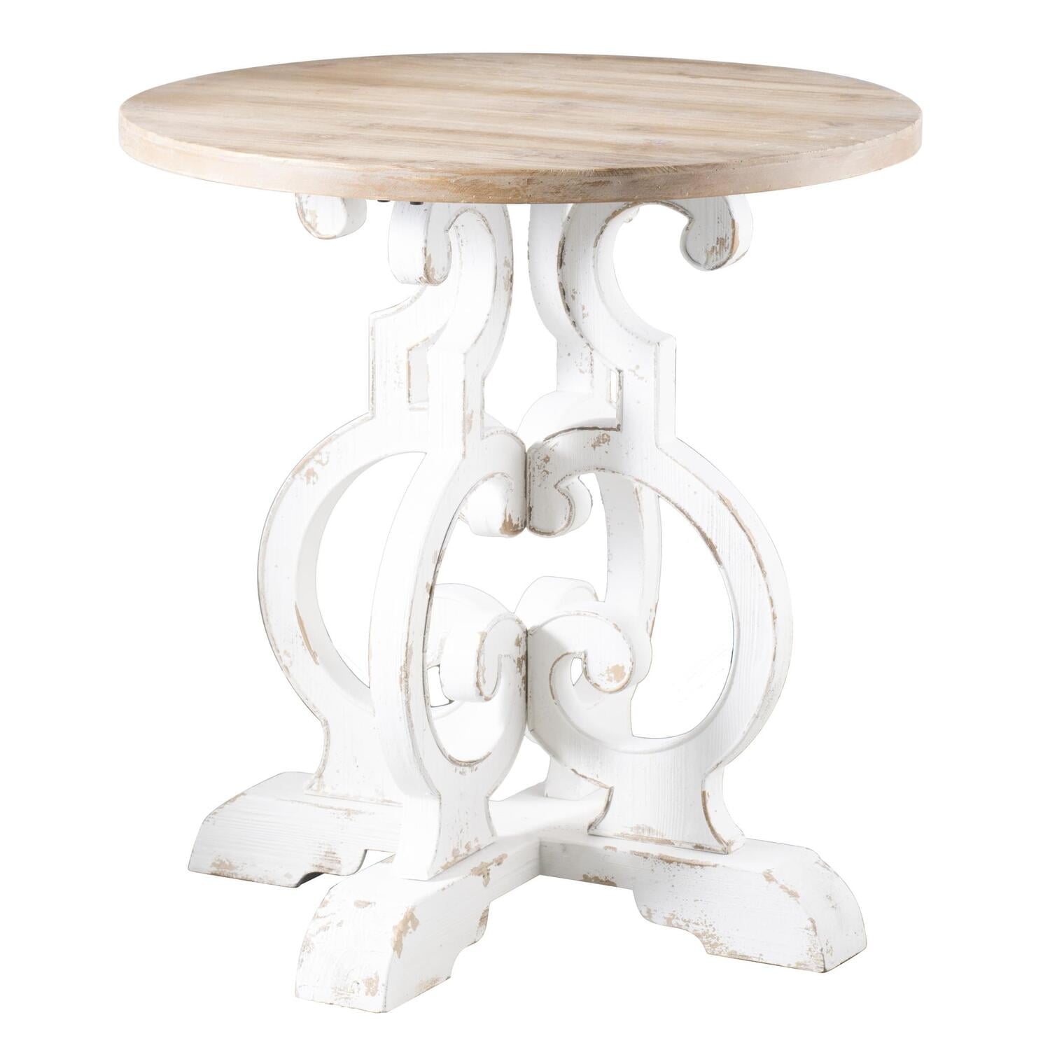 Natural Wood Round Dining Table with White Pedestal Base