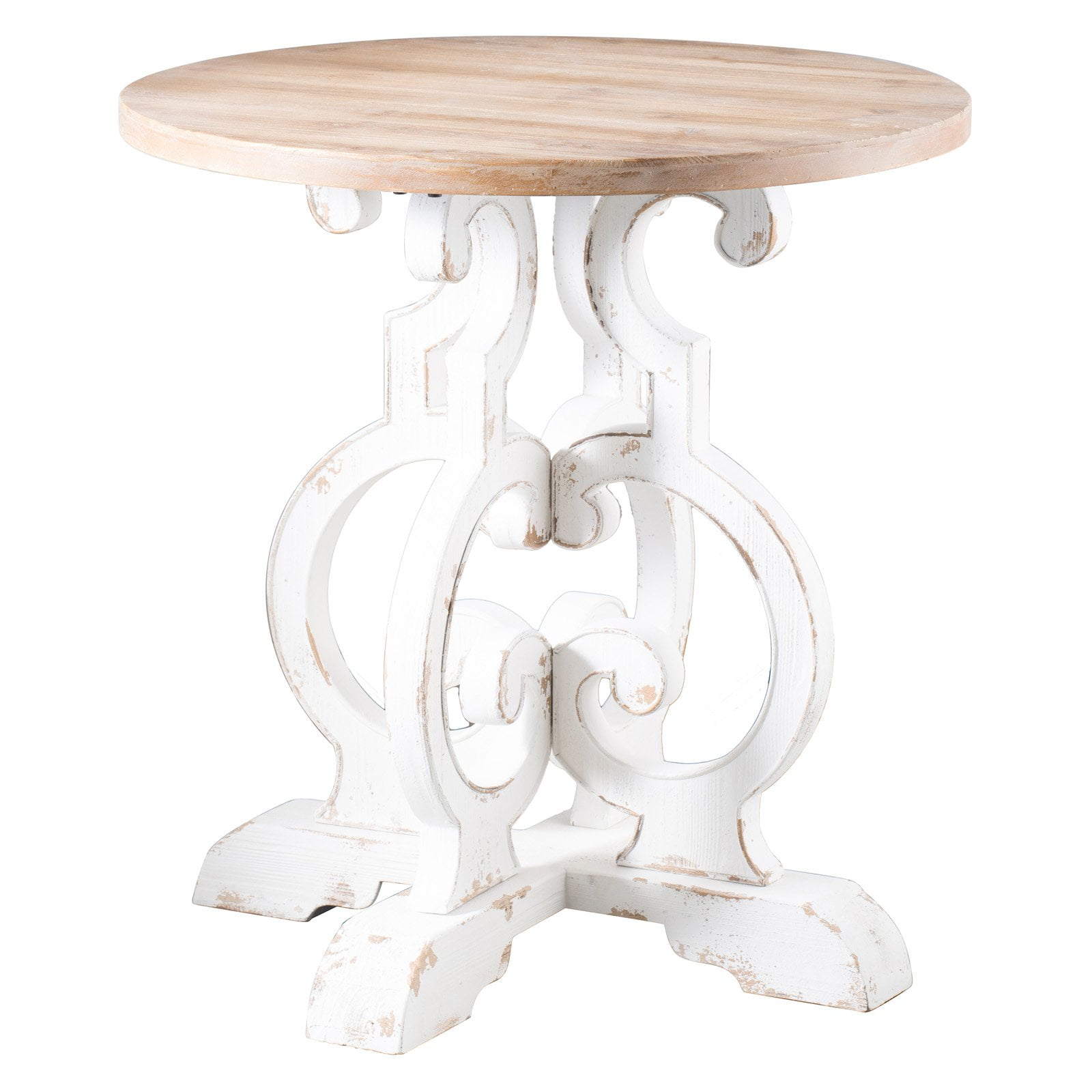 Natural Wood Round Dining Table with White Pedestal Base